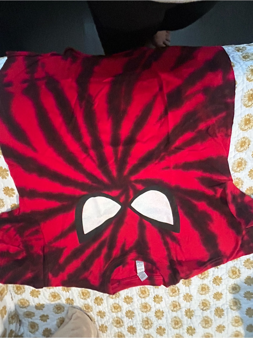 Red & Black Tie-Dye Tee with Spider-Eye Graphic